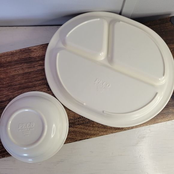 Vintage 1986 Peco Divided Childs Plate  and Bowl Set Turtle Bunnies Mushrooms - Picture 10 of 12